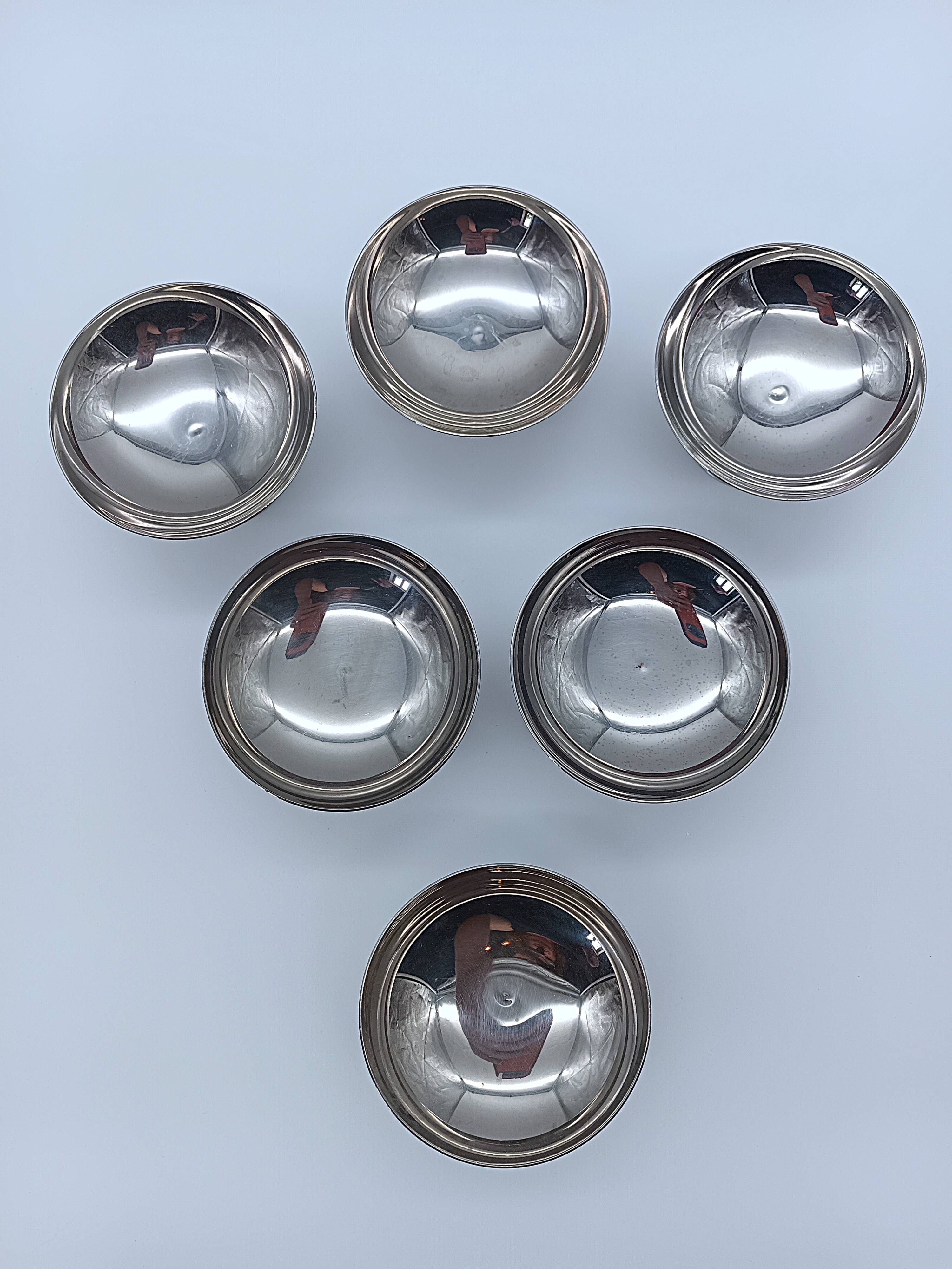 Set of 6 vintage ice cream bowls in 18/10 stainless steel - Bistro Style