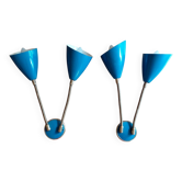 Pair of vintage double wall lights in petrol blue – Retro design from the 1970s