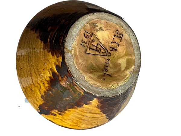 Chomel. 1931. Vase Art Deco “Jardin d’Eden” . Terre cuite vernissée h 16 cm