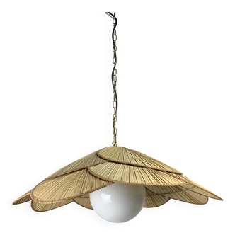 Large Uchiwa fan style hanging ceiling lamp, 1975