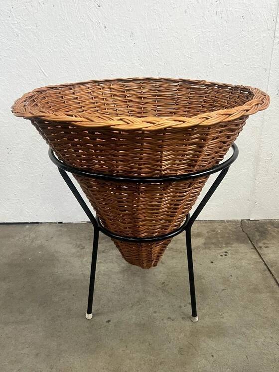 Vintage Rattan Point Basket / Plant Furniture, Netherlands 1960's