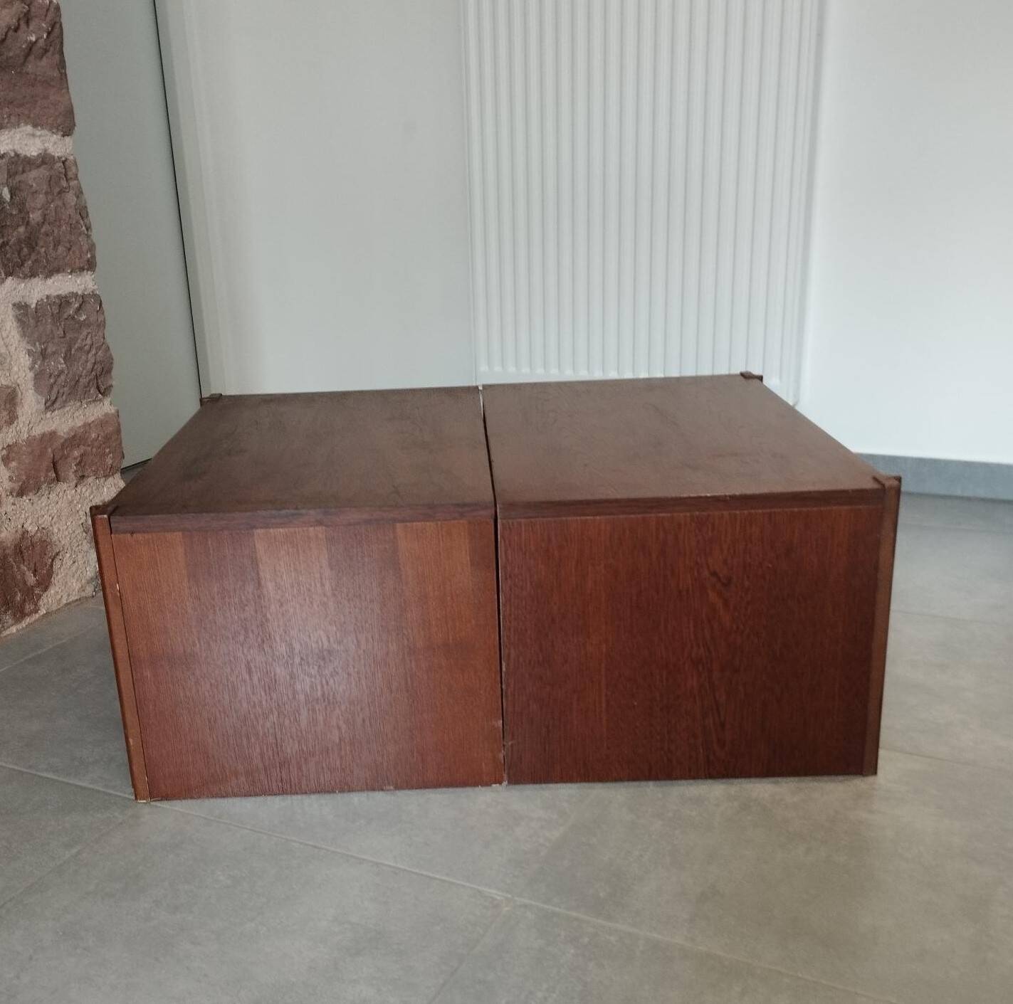 Pair of vintage Scandinavian design modules, bedside table, chest of drawers, sideboard, table.