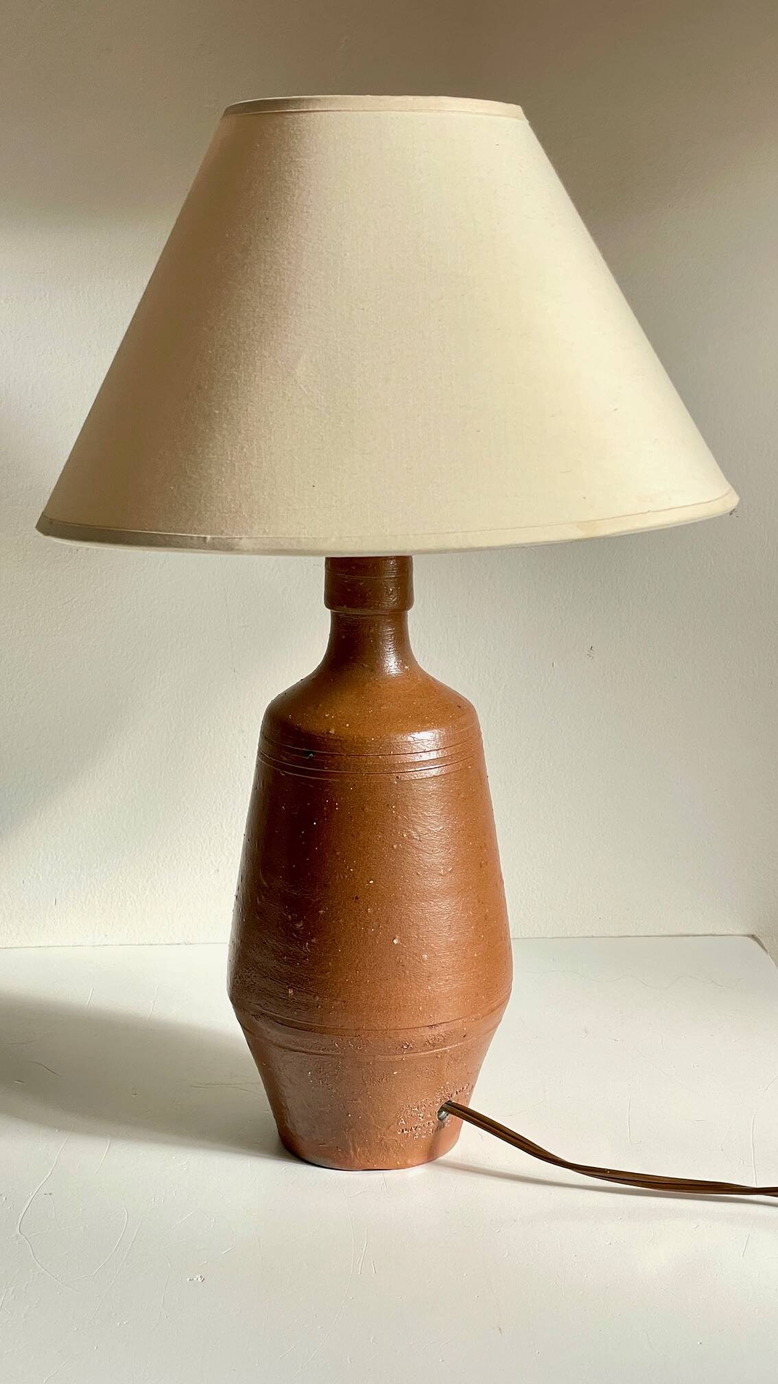 Vintage glazed stoneware lamp from Portugal.