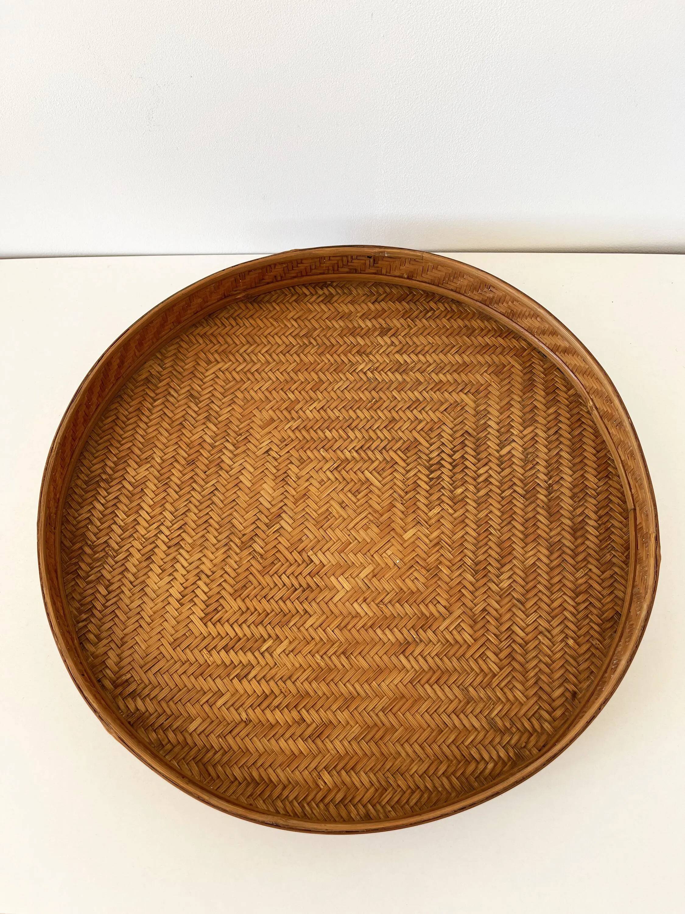 Antique tray made of woven bamboo