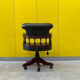 Chesterfield Revolving Captain's Chair with Green Leather Upholstery