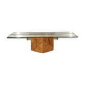 Table basse en loupe d'orme et verre trempé par Jean-Claude Mahey pour Roche Bobois