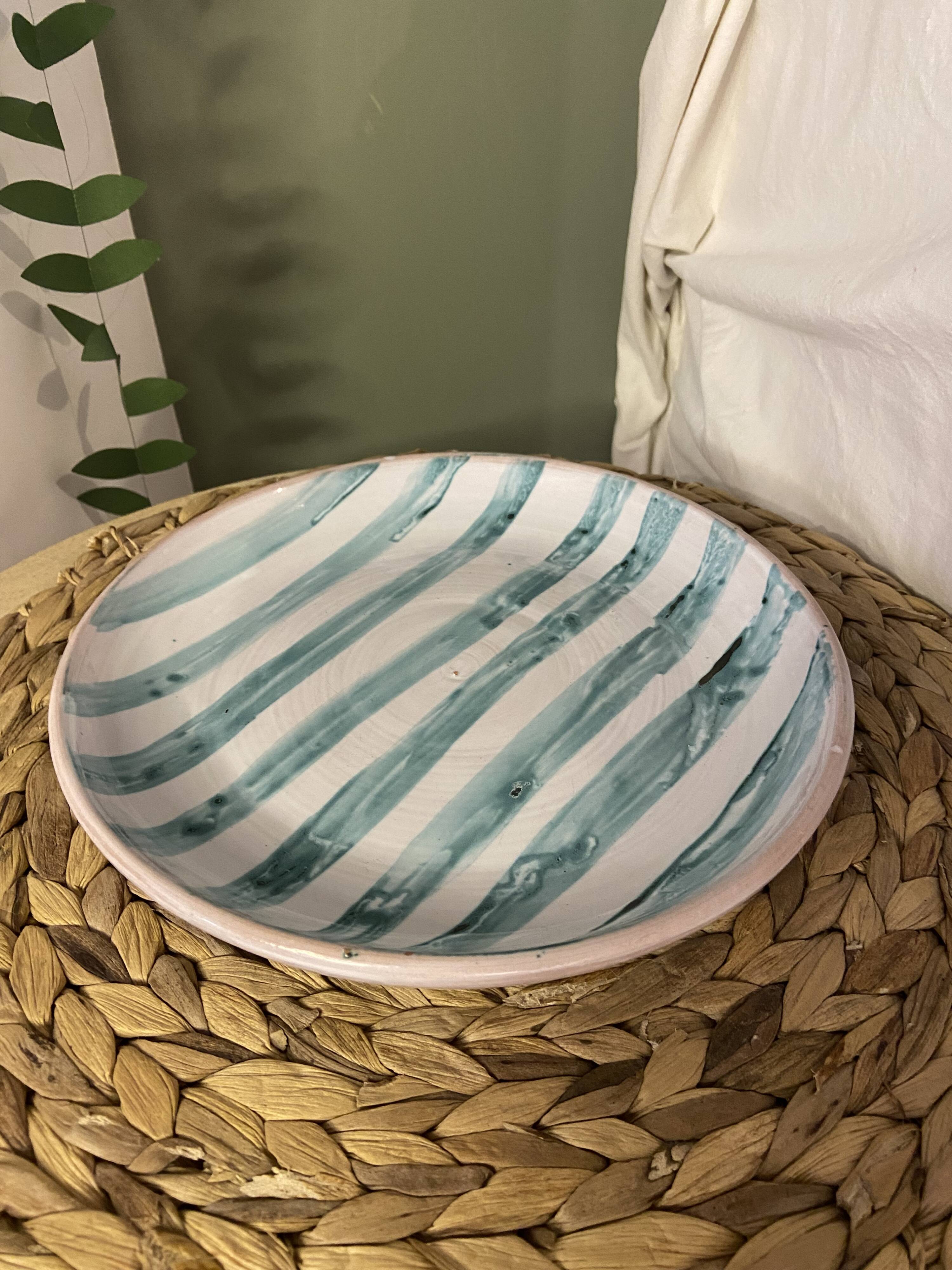 Hand painted blue striped dish