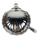 Shell butter dish with vintage knife, silver metal and white insert