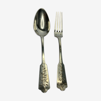 Old cutlery child silver decoration flowered branches early twentieth century