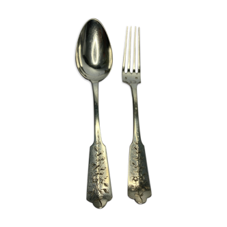 Old cutlery child silver decoration flowered branches early twentieth century