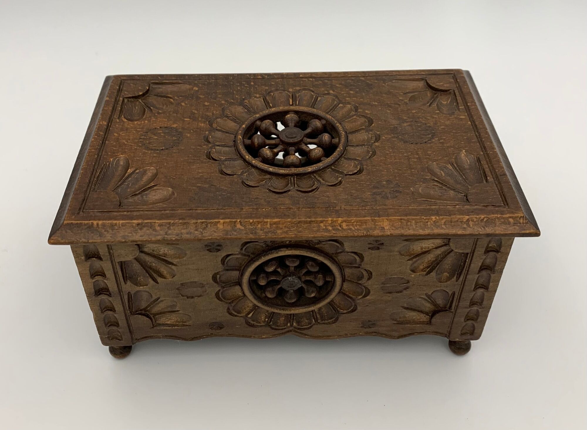 Vintage Breton box, carved wooden jewelry box