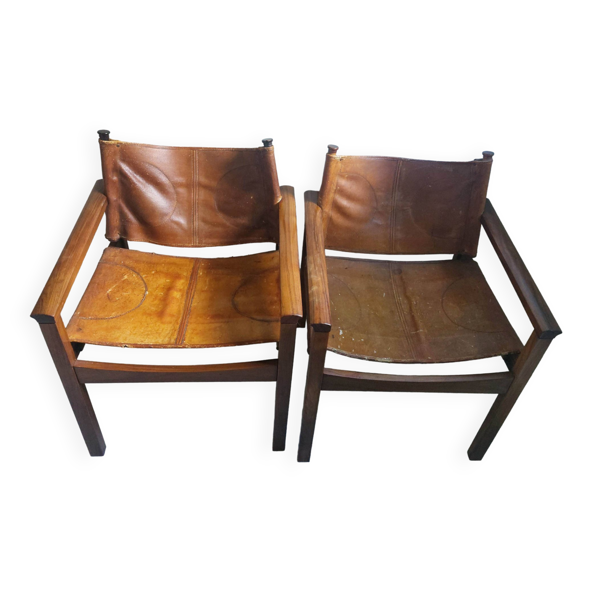 Pair of Michel Arnoult safari armchairs, Brazil 1960, rosewood and leather