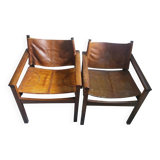 Pair of Michel Arnoult safari armchairs, Brazil 1960, rosewood and leather
