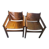 Pair of Michel Arnoult safari armchairs, Brazil 1960, rosewood and leather