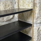 Double gold metal string shelves and black trays, vintage, 60s