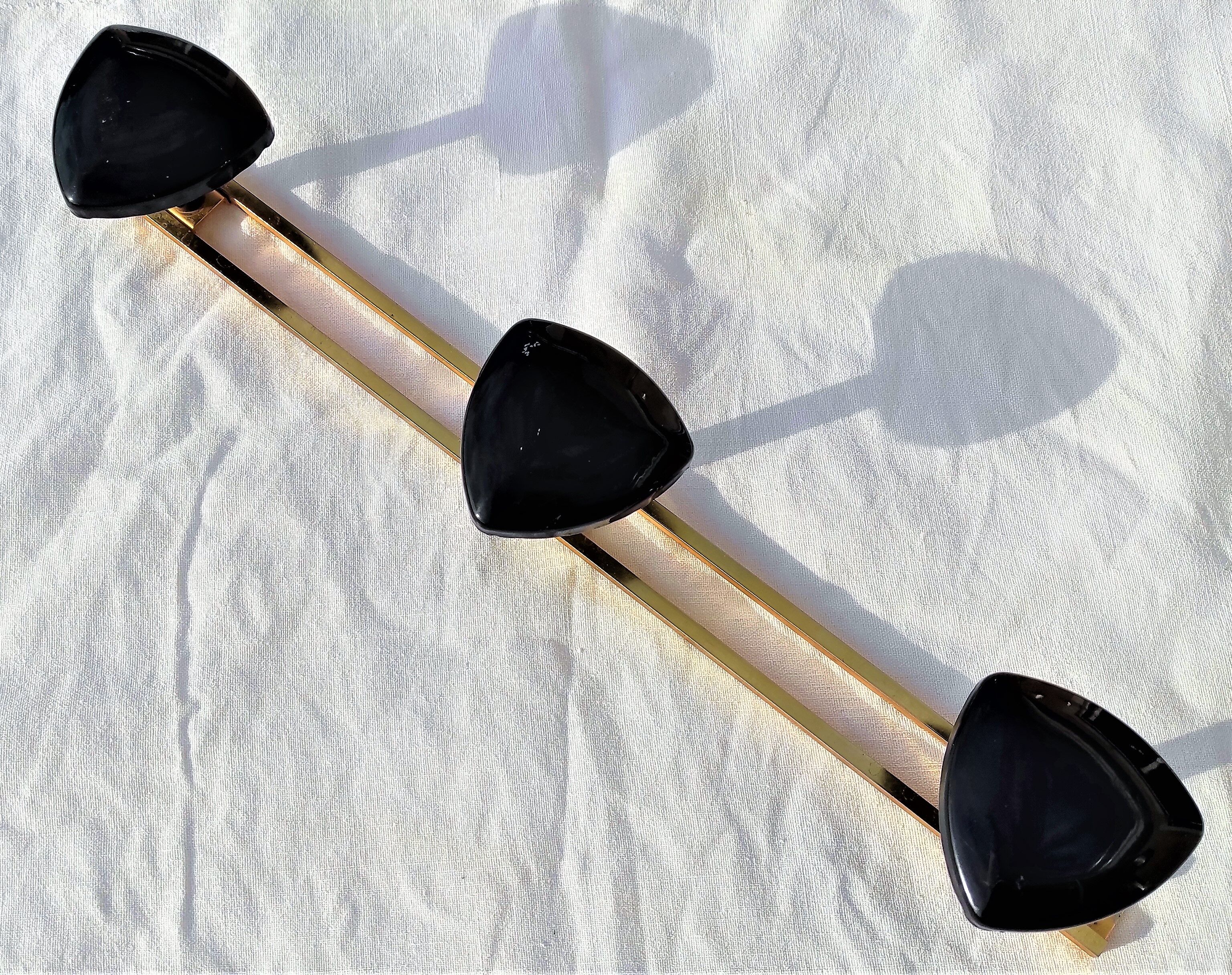 COAT RACK in gold metal and 3 black triangular PATERES circa 1960 Vintage