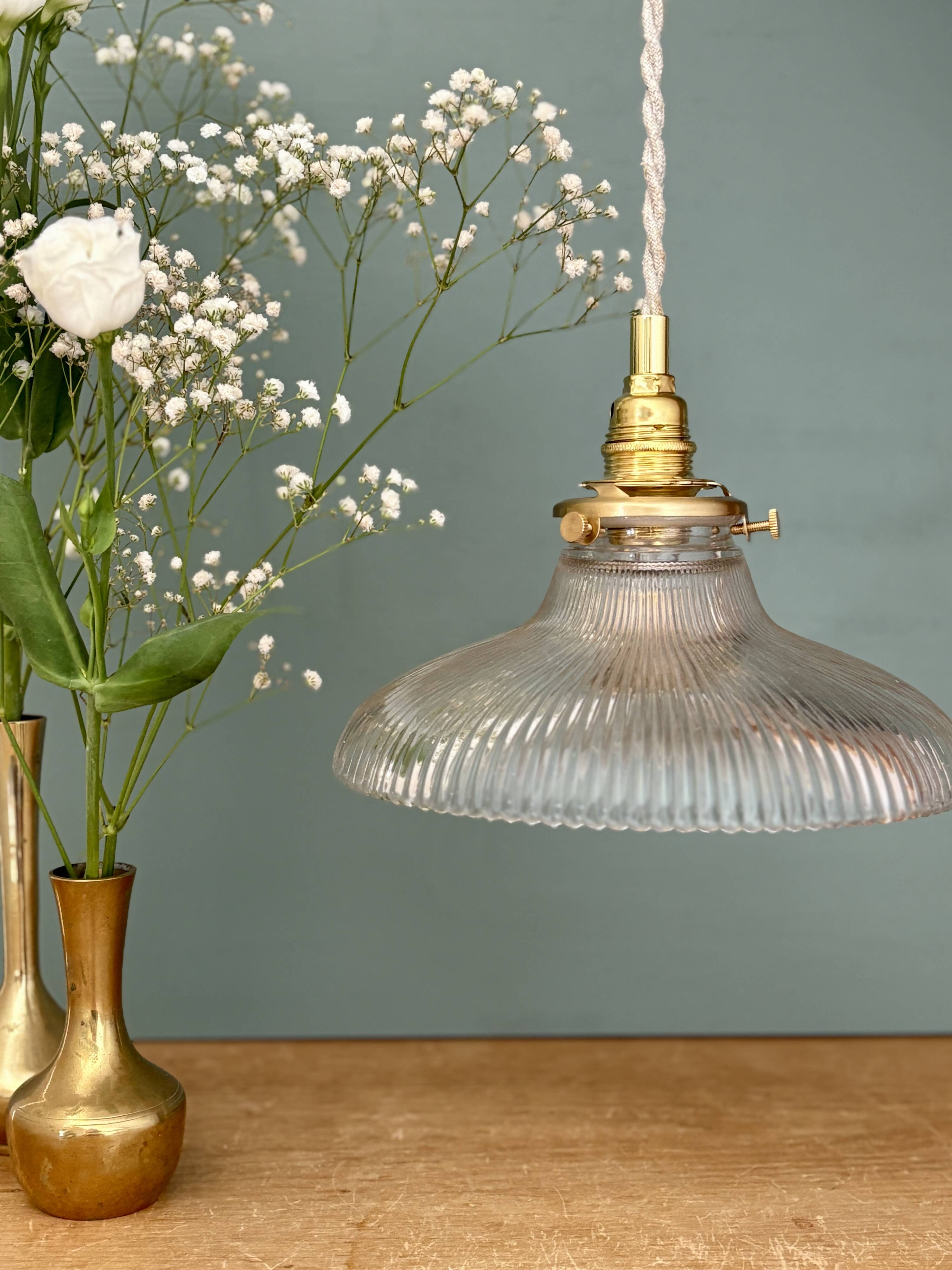 Vintage holophane glass lampshade pendant light