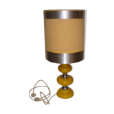 Lampe jaune au contour inox des années 1970