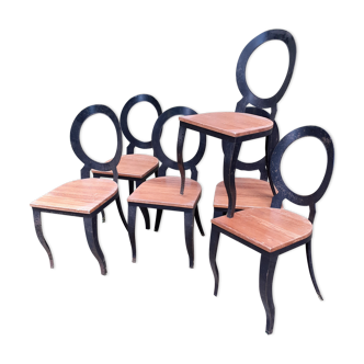 Set de 6 chaises années 80 de style Louis XVI
