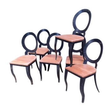 Set de 6 chaises années 80 de style Louis XVI