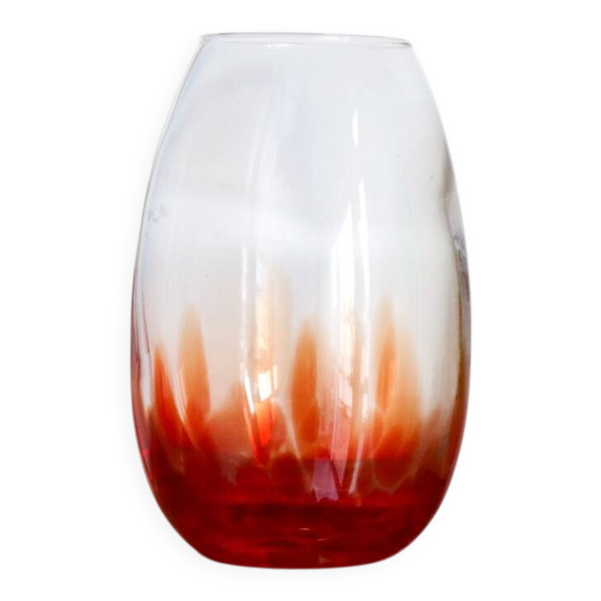 Vintage blown glass vase with a speckled red design