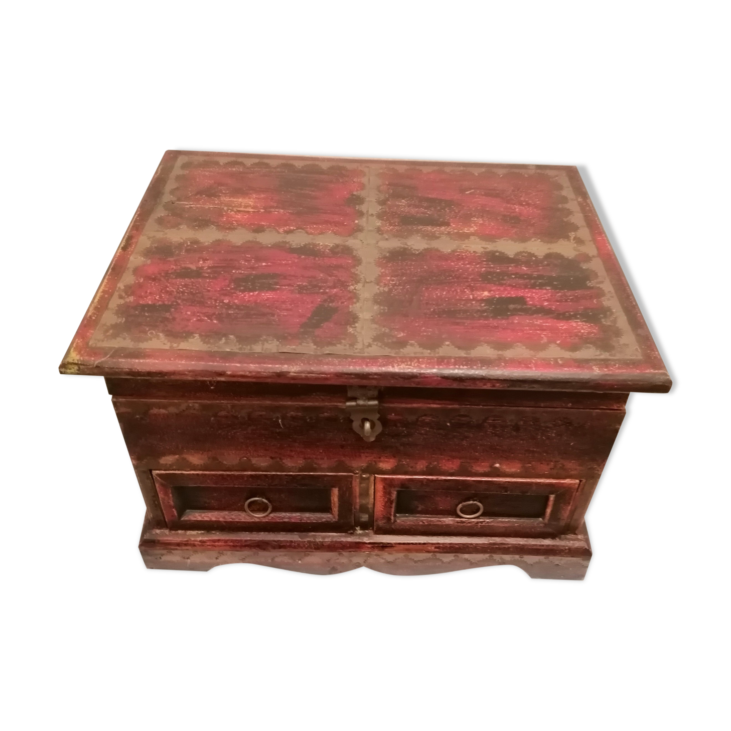 Vintage antique wooden and copper chest