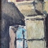 Claude HOUAL Watercolour No. 53 titled "Breton Interior" circa 1950