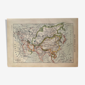 Lithographie et carte sur l'Asie de 1922