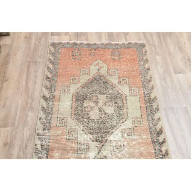 1970s Turkish Oushak Handmade Wool Cotton Orange Runner Rug 85x266