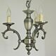 French brushed silver metal 3 light chandelier scroll leaf detail