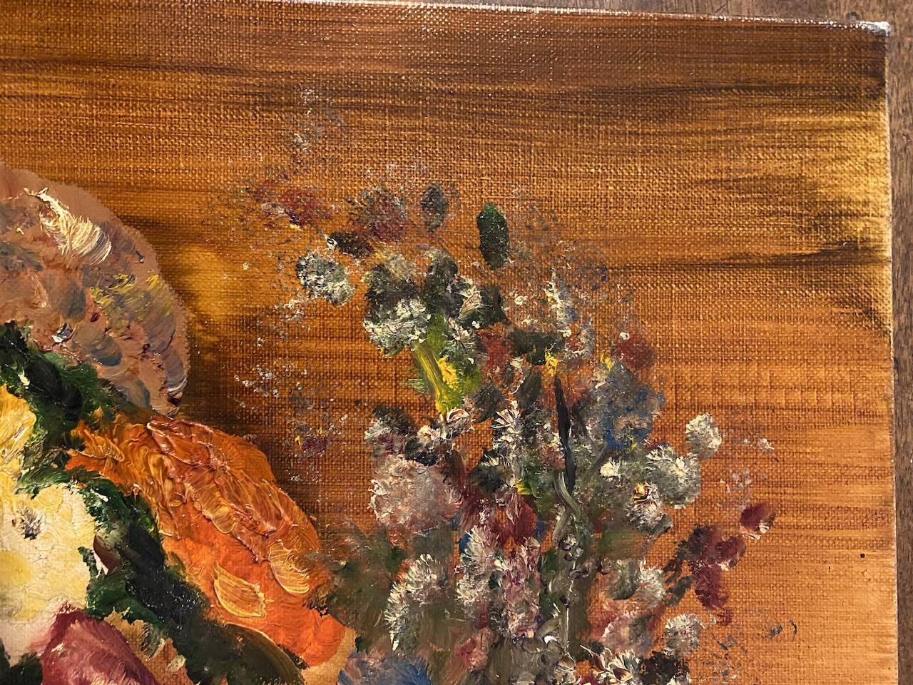 Still life with basket of wild flowers signed Mahler 20th century