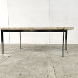 Table basse vintage en travertin et chrome, années 1970