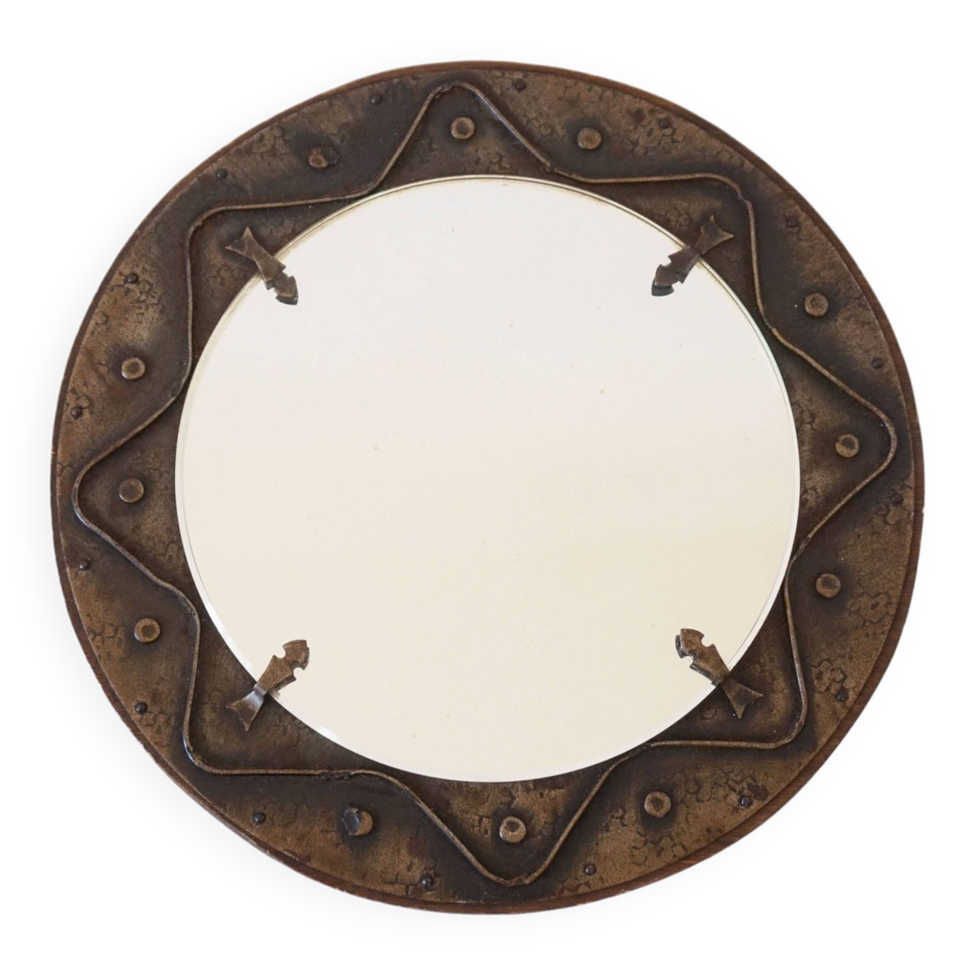 Decorative mirror in wood and gold metal