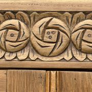 Parisian wardrobe with bevelled glass, blonde oak, Art Deco 1930.
