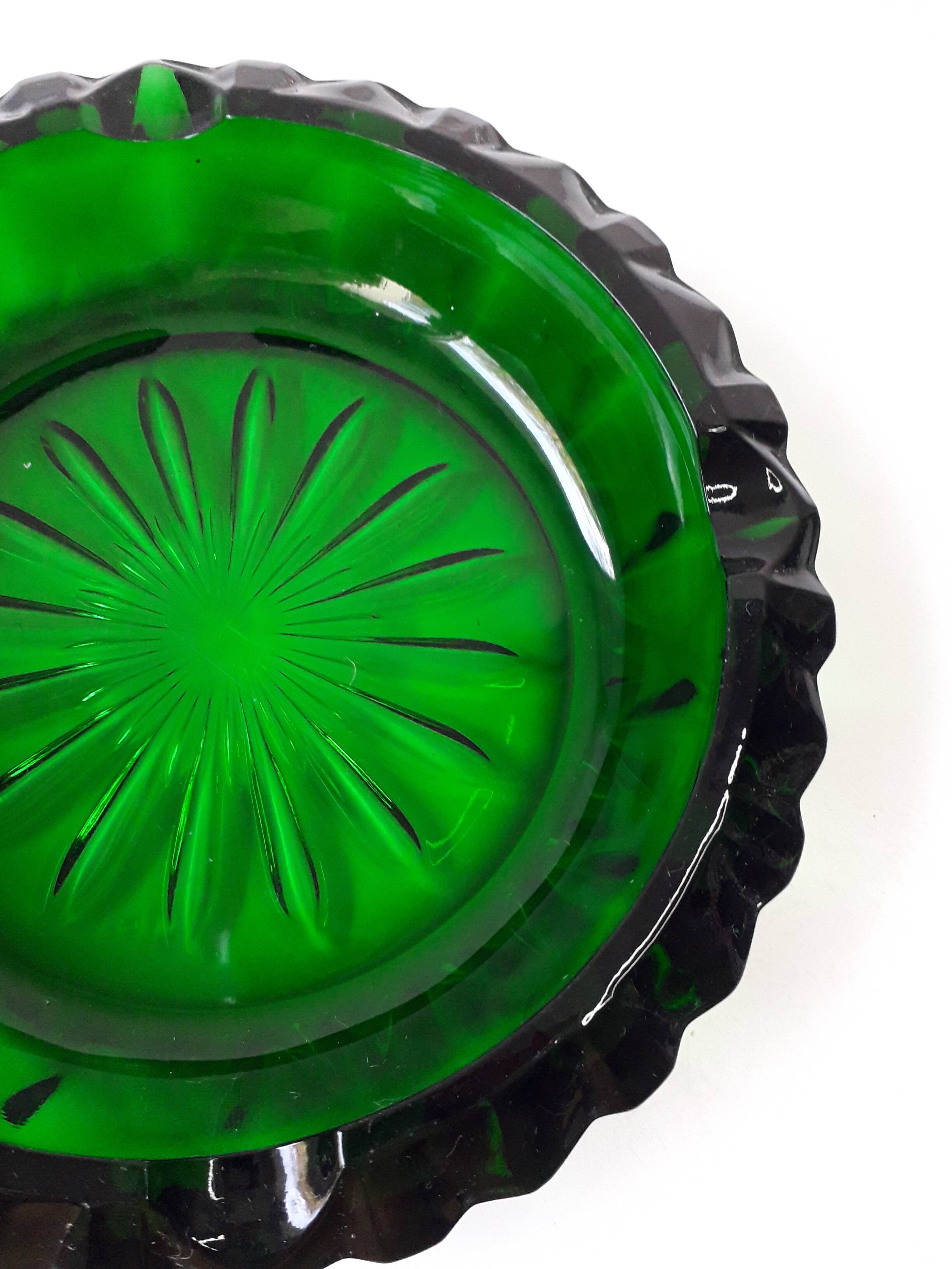 Vintage green moulded glass ashtray