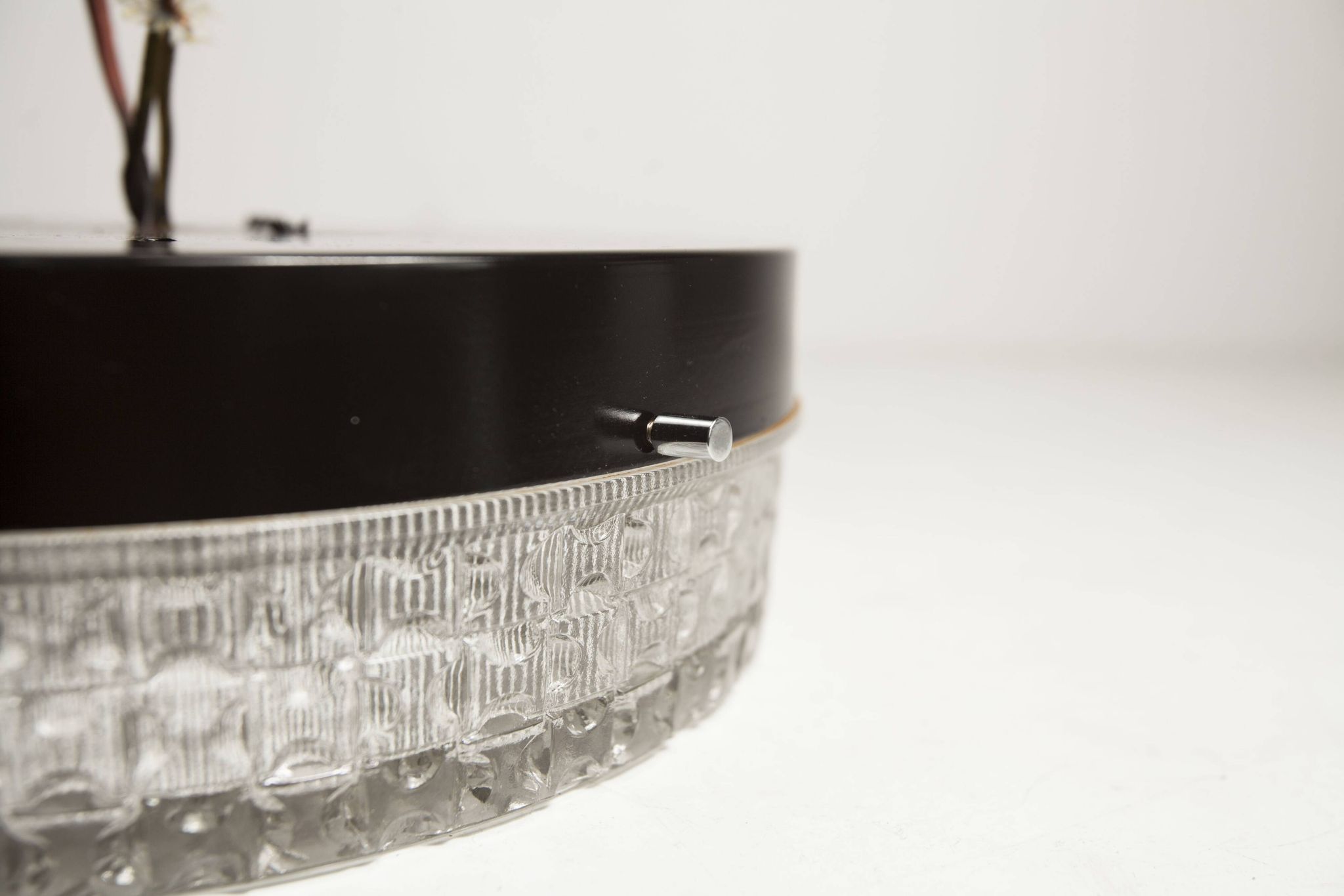 S+ Megal round ceiling light in black and opaque Swiss machined glass 90