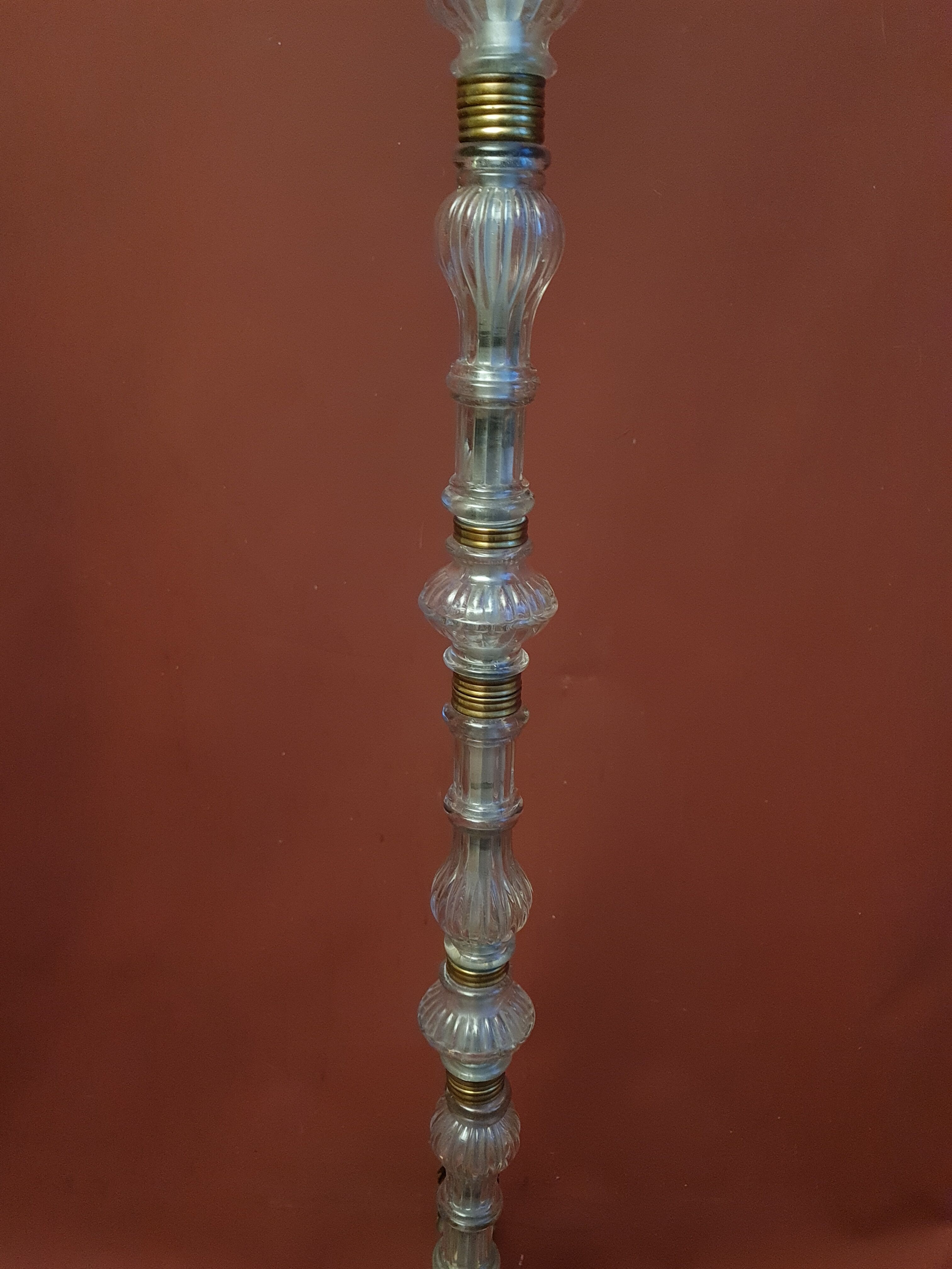 Neoclassical lamp foot vintage glass and gold metal 50 s. H: 147 cm.