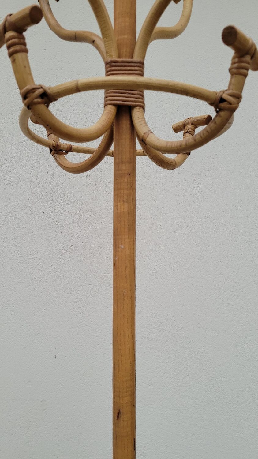 Vintage rattan coat rack - 1950s