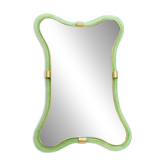 Miroir en verre de Murano vert vieilli de luxe italien avec torchon en feuille d'or.