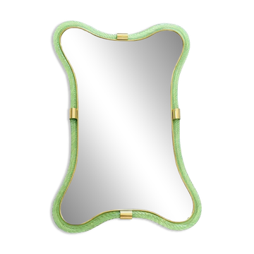 Italian Luxury Green Weathered Murano Glass Mirror with Gold Leaf Torchon