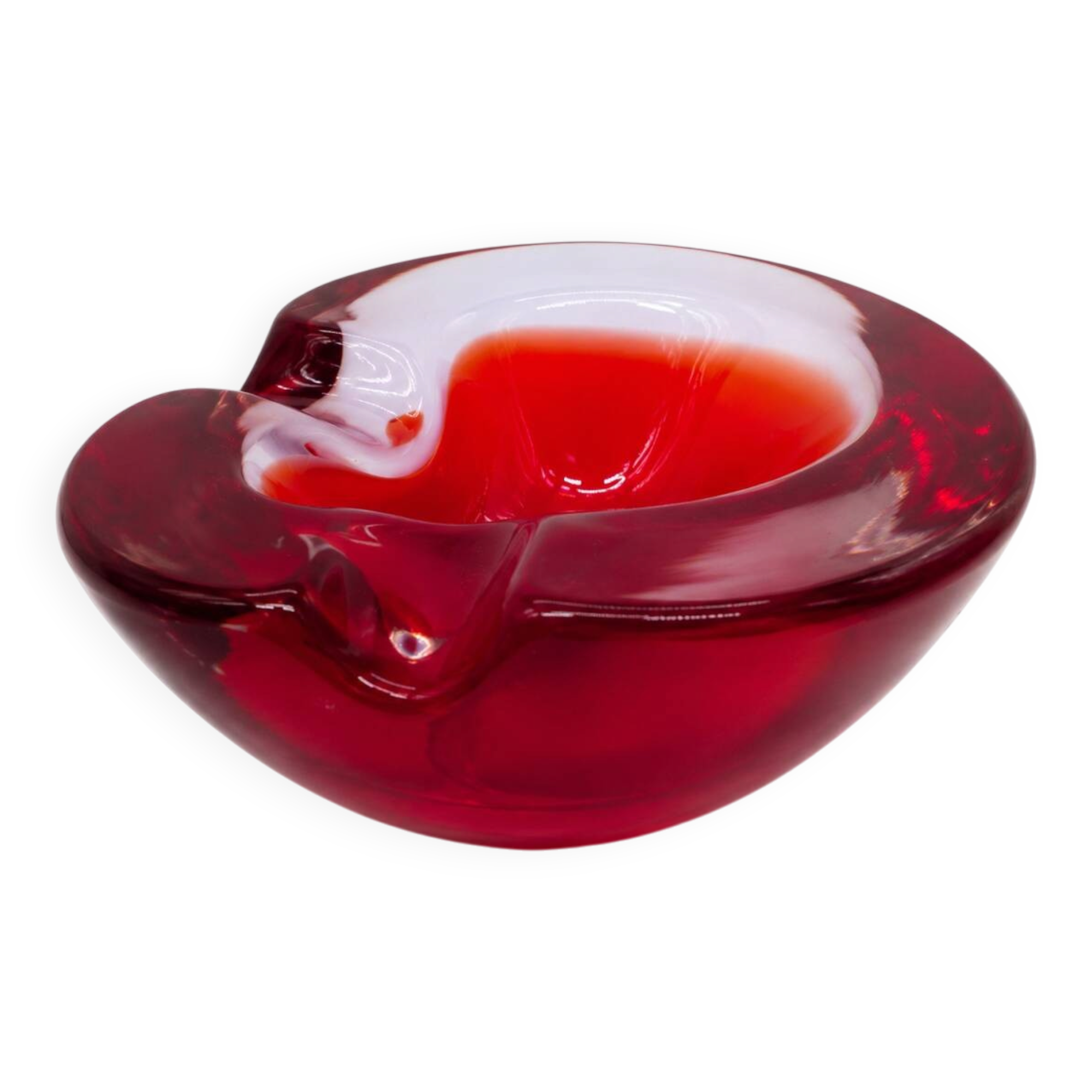 Red Sommerso Murano glass ashtray and pocket tray Seguso Murano 1960