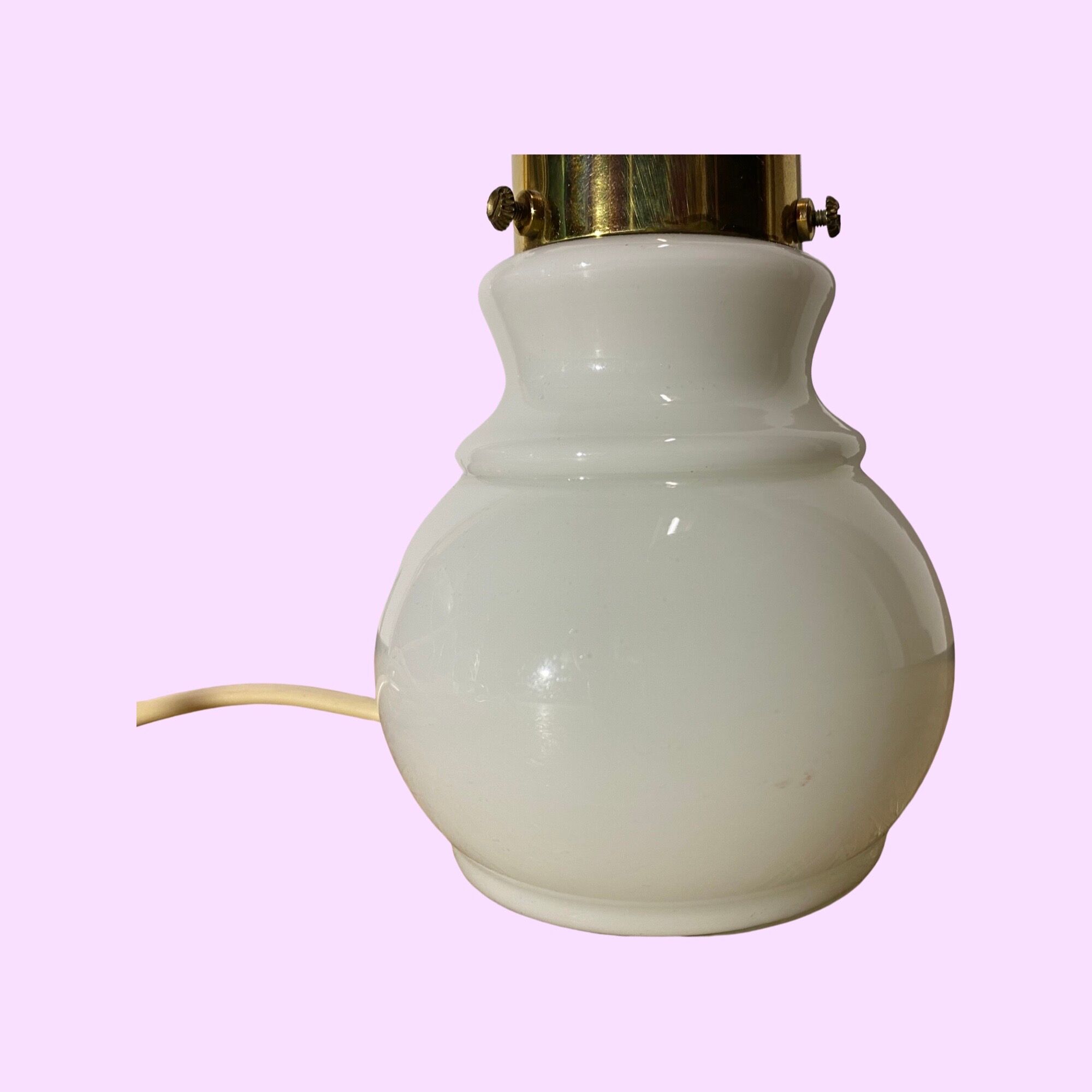 Retro glass/brass white desk lamp base | vintage danish design light made from glass in denmark