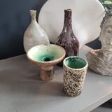 Brutalist ceramic vase and candlestick set