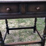 Vintage desk table in solid oak with 1 drawer facing turned legs with sleepers.