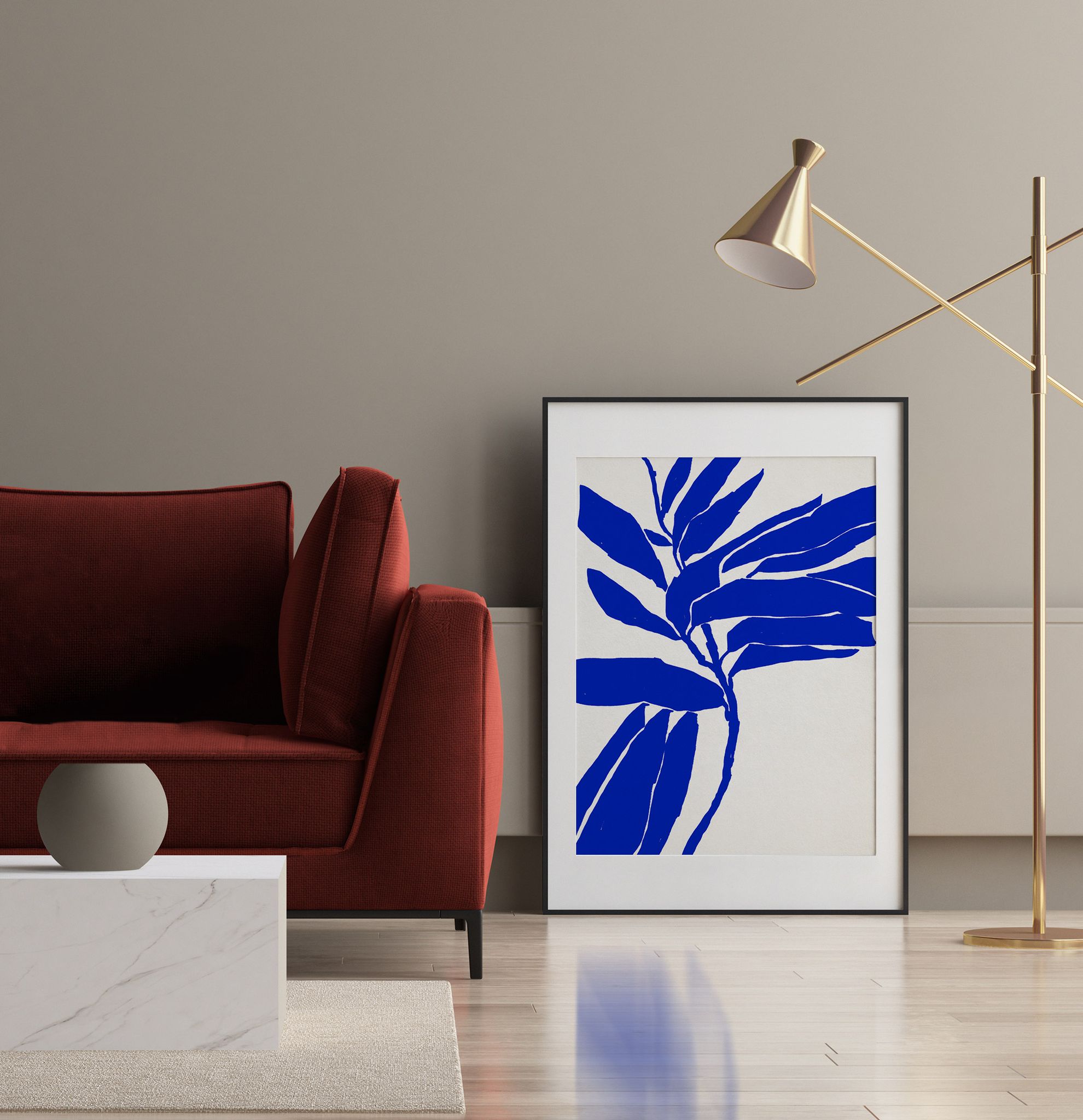 Botanical illustration in blue, 50x70cm