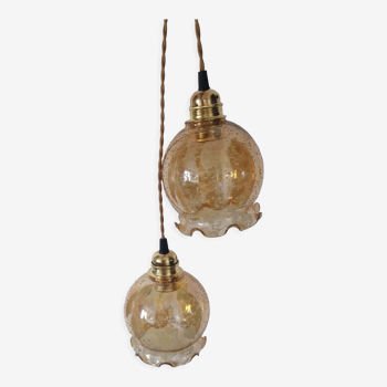 Duo iridescent amber pendant lamps or walkers