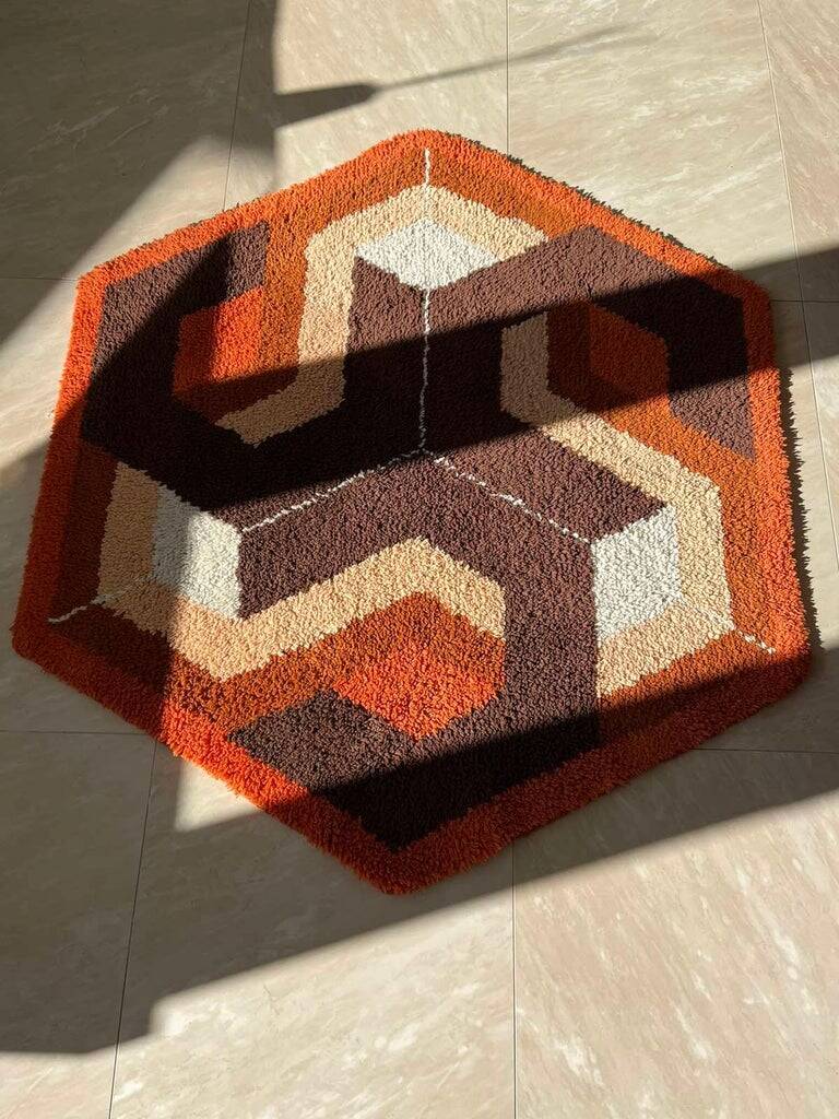 Midcentury Rare Carpet or Rug Hexagon, Denmark, 1960s