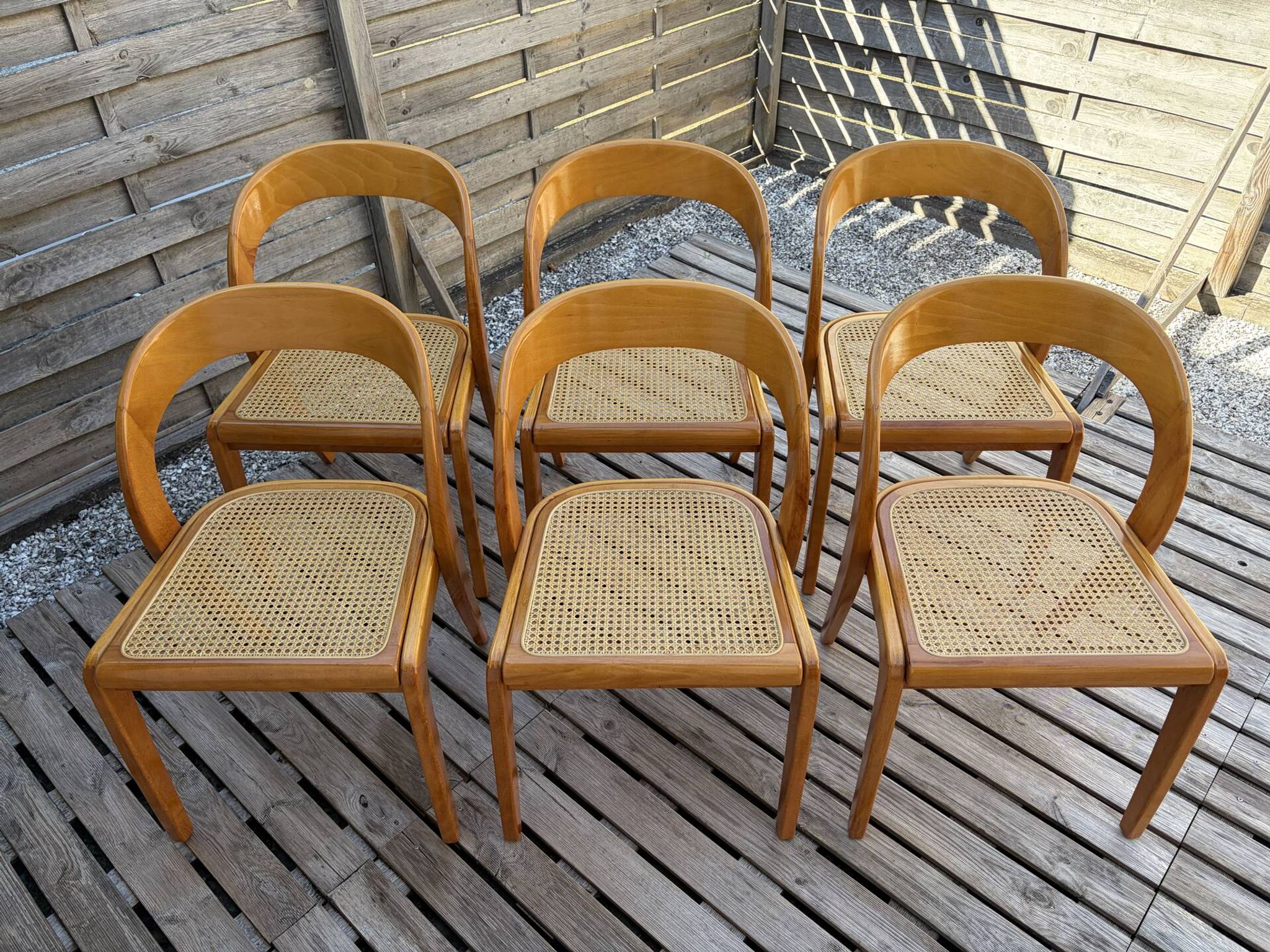 Set of 6 caned chairs by Baumann, gondola model.