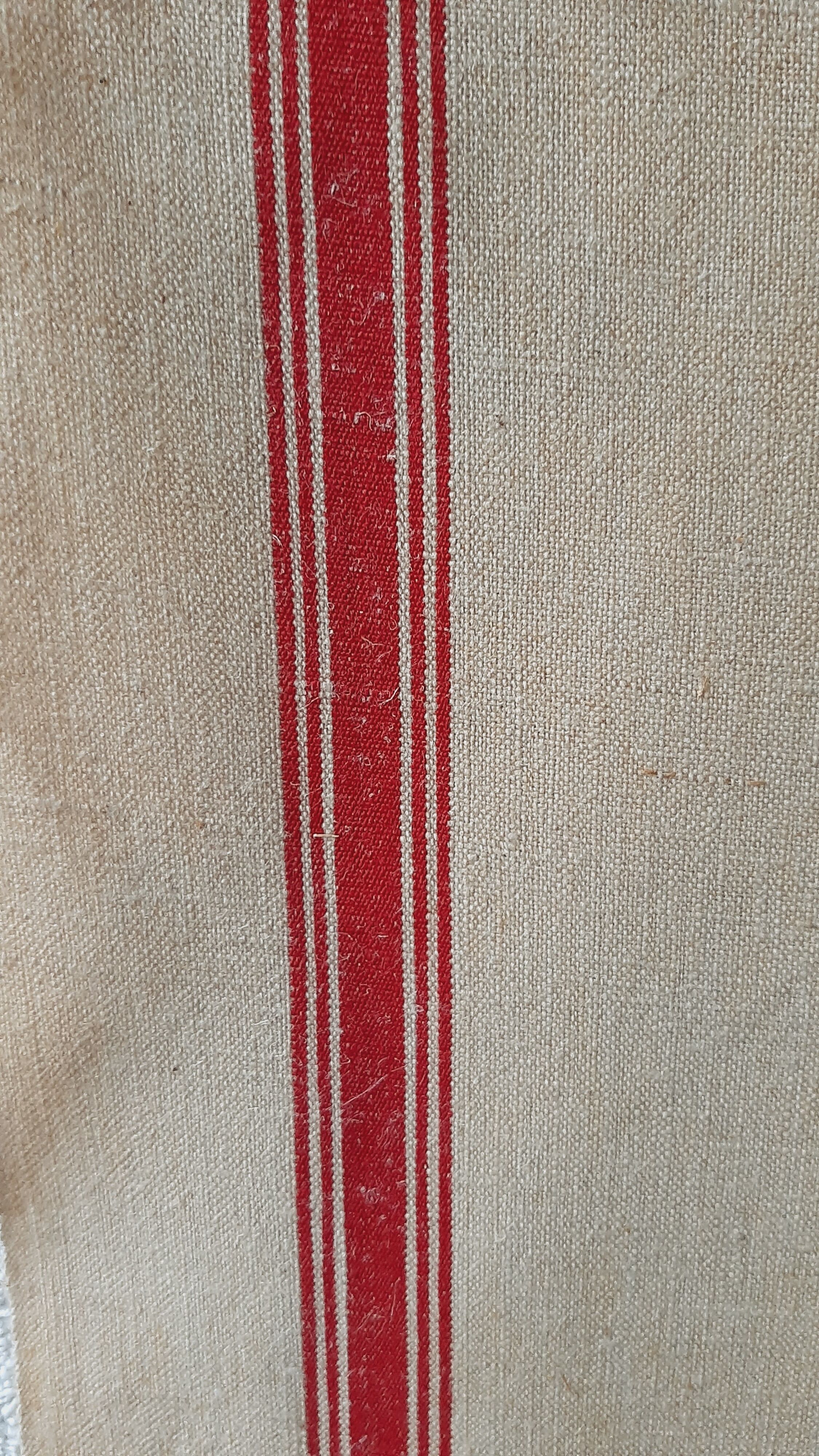 Set of 6 old tea towels metis color ecru red stripes