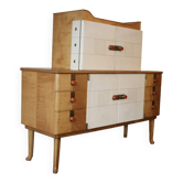 Art deco sideboard in maple, leather and glass, Laszlo Hoenig, London 1940s